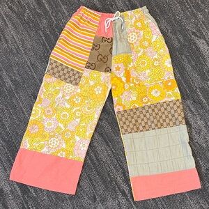 Gucci Floral Patchwork Cropped Wide-Leg Pants in Yellow & Pink